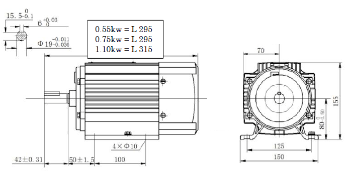耐圧防爆三相モーターの外形寸法図